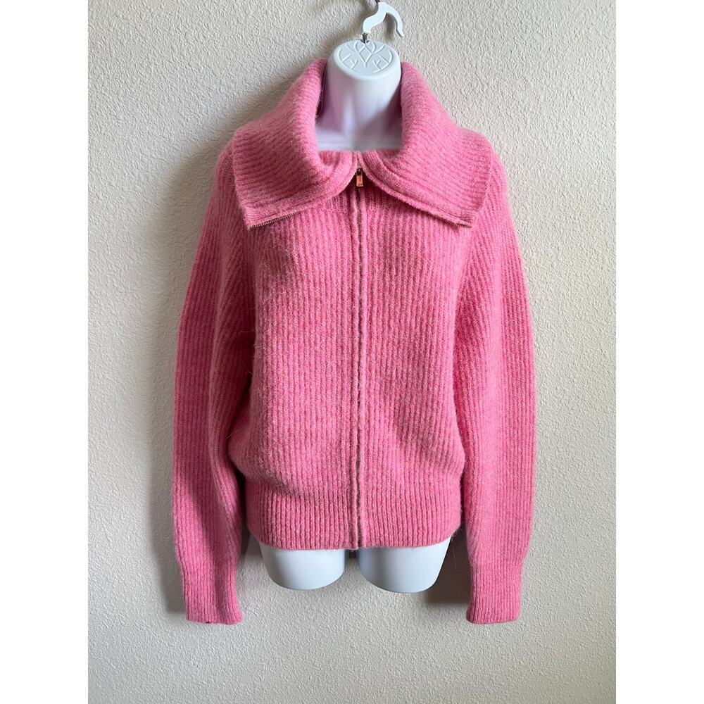 Maje Pink Myzip Wool Blend Cardigan Women's XS Casual Chic Minimalist Sweater - Picture 2 of 6